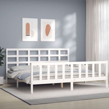 vidaXL Bedframe met hoofdbord massief hout wit 200x200 cm