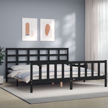 vidaXL Bedframe met hoofdbord massief hout zwart 200x200 cm