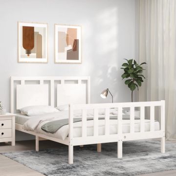 vidaXL Bedframe met hoofdbord massief hout wit 4FT Small Double