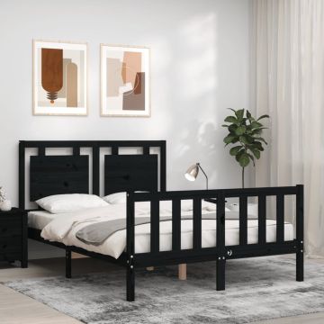 vidaXL Bedframe met hoofdbord massief hout zwart 120x200 cm