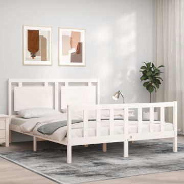 vidaXL Bedframe met hoofdbord massief hout wit 5 FT King Size