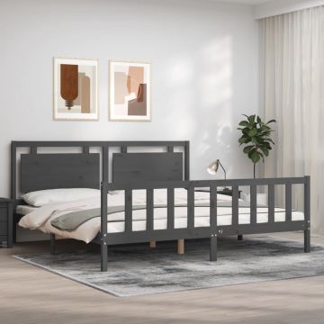 vidaXL Bedframe met hoofdbord massief hout grijs 200x200 cm