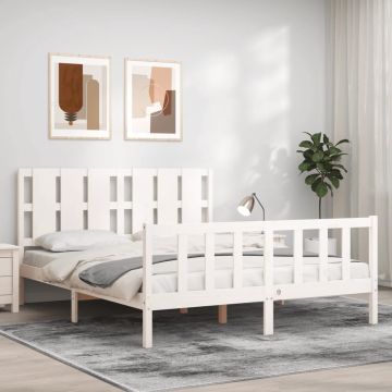 vidaXL Bedframe met hoofdbord massief hout wit 5 FT King Size