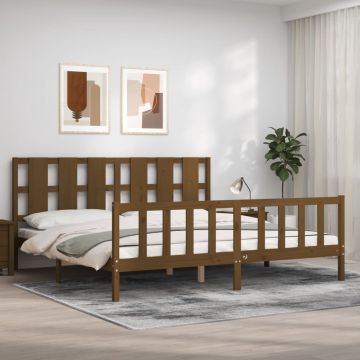 vidaXL Bedframe met hoofdbord massief hout honingbruin 200x200 cm