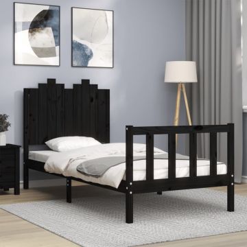 vidaXL Bedframe met hoofdeinde massief hout zwart 90x190 cm