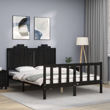 vidaXL Bedframe met hoofdbord massief hout zwart 140x190 cm