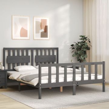 vidaXL Bedframe met hoofdbord massief hout grijs 5 FT King Size