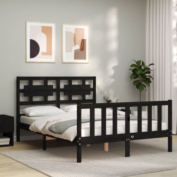 vidaXL Bedframe met hoofdbord massief hout zwart 120x200 cm