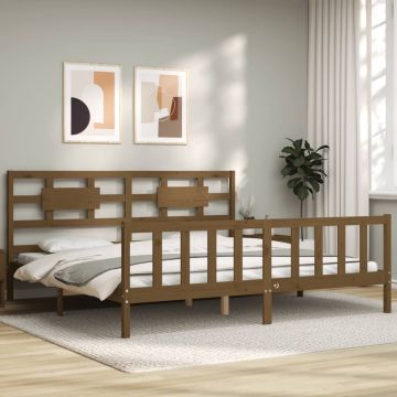 vidaXL Bedframe met hoofdbord massief hout honingbruin 200x200 cm