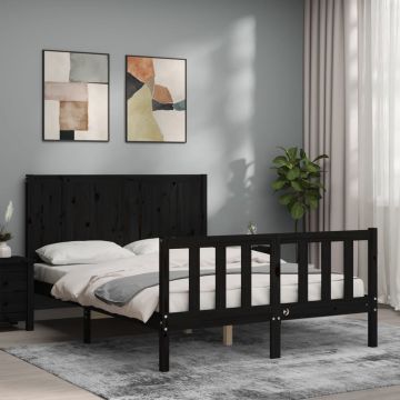 vidaXL Bedframe met hoofdbord massief hout zwart 120x200 cm