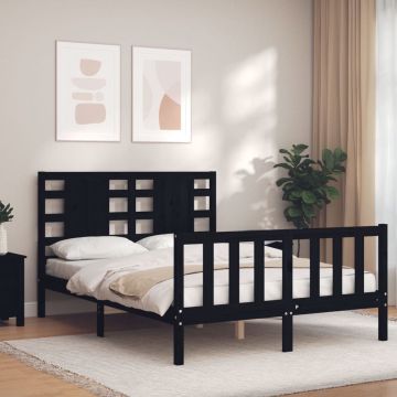 vidaXL Bedframe met hoofdbord massief hout zwart 140x190 cm