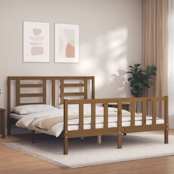 vidaXL Bedframe met hoofdbord massief hout honingbruin 5FT King Size