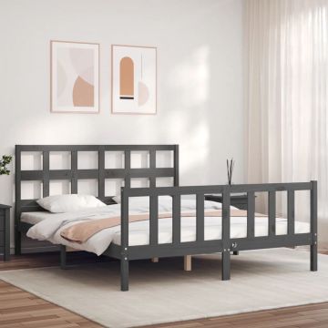 vidaXL Bedframe met hoofdbord massief hout grijs 5 FT King Size