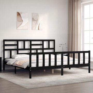 vidaXL Bedframe met hoofdbord massief hout zwart 200x200 cm