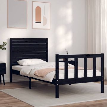 vidaXL Bedframe met hoofdbord massief hout zwart 90x200 cm