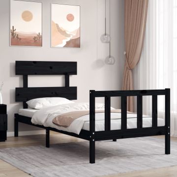 vidaXL Bedframe met hoofdbord massief hout zwart 3FT Single