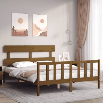 vidaXL Bedframe met hoofdbord massief hout honingbruin 5FT King Size