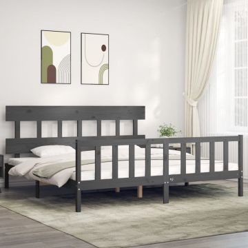 vidaXL Bedframe met hoofdbord massief hout grijs 200x200 cm