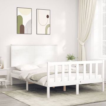 vidaXL Bedframe met hoofdbord massief hout wit 140x190 cm