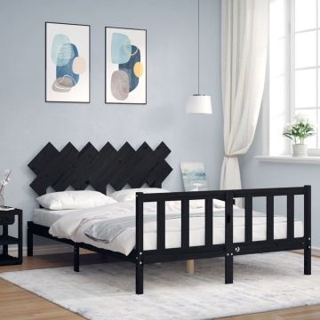 vidaXL Bedframe met hoofdbord massief hout zwart 140x190 cm