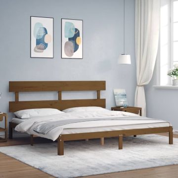 vidaXL Bedframe met hoofdbord massief hout honingbruin 200x200 cm