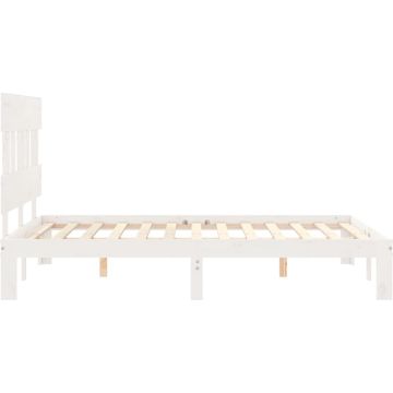 vidaXL Bedframe met hoofdbord massief hout wit 4FT Small Double