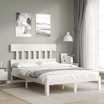 vidaXL Bedframe met hoofdbord massief hout wit 140x190 cm