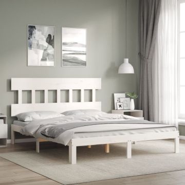 vidaXL Bedframe met hoofdbord massief hout wit 160x200 cm