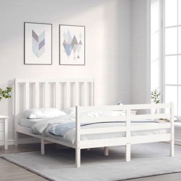 vidaXL Bedframe met hoofdbord massief hout wit 120x200 cm