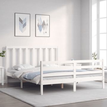 vidaXL Bedframe met hoofdbord massief hout wit 160x200 cm