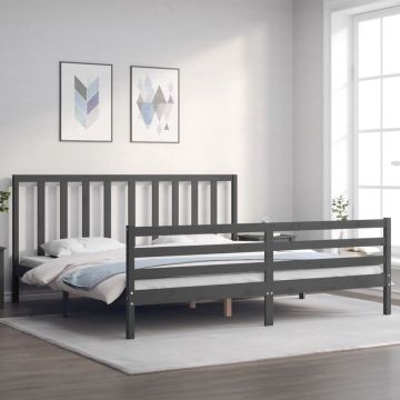 vidaXL Bedframe met hoofdbord massief hout grijs 200x200 cm