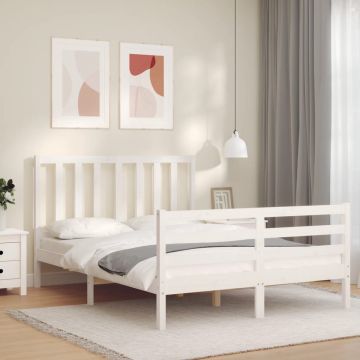 vidaXL Bedframe met hoofdbord massief hout wit 120x200 cm