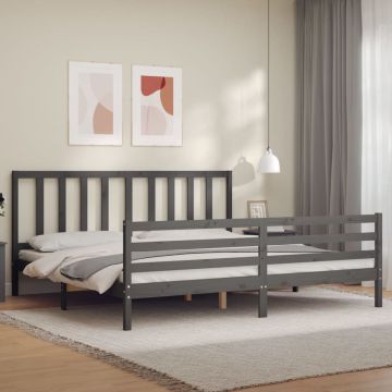 vidaXL Bedframe met hoofdbord massief hout grijs 200x200 cm