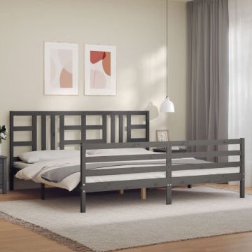 vidaXL Bedframe met hoofdbord massief hout grijs 200x200 cm