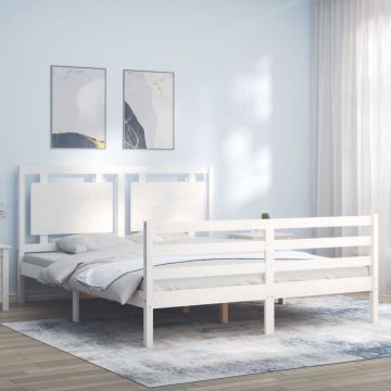 vidaXL Bedframe met hoofdbord massief hout wit 160x200 cm