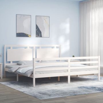 vidaXL Bedframe met hoofdbord massief hout wit 6FT Super King