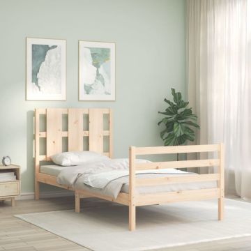 vidaXL Bedframe met hoofdbord massief hout 90x200 cm