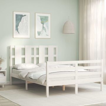 vidaXL Bedframe met hoofdbord massief hout wit 120x200 cm