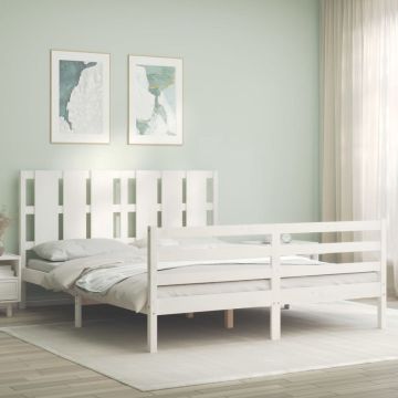 vidaXL Bedframe met hoofdbord massief hout wit 160x200 cm