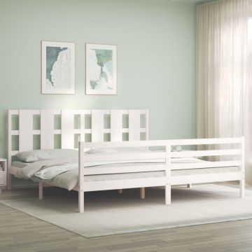 vidaXL Bedframe met hoofdbord massief hout wit 200x200 cm