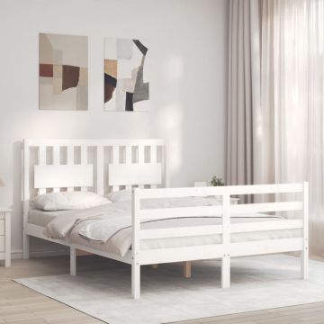 vidaXL Bedframe met hoofdbord massief hout wit 4FT Small Double