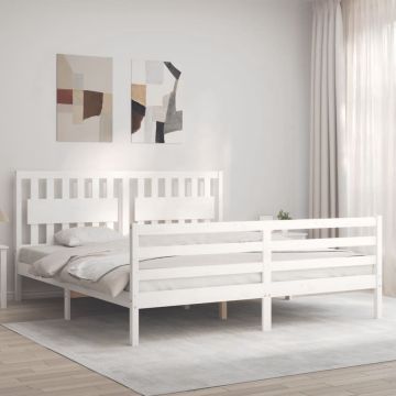 vidaXL Bedframe met hoofdbord massief hout wit 6FT Super King