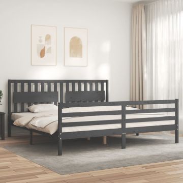 vidaXL Bedframe met hoofdbord massief hout grijs 200x200 cm