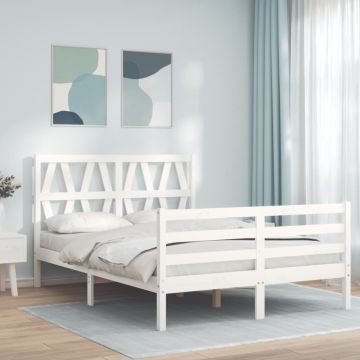 vidaXL Bedframe met hoofdbord massief hout wit 120x200 cm