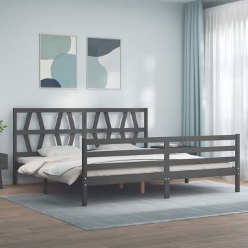 vidaXL Bedframe met hoofdbord massief hout grijs 200x200 cm