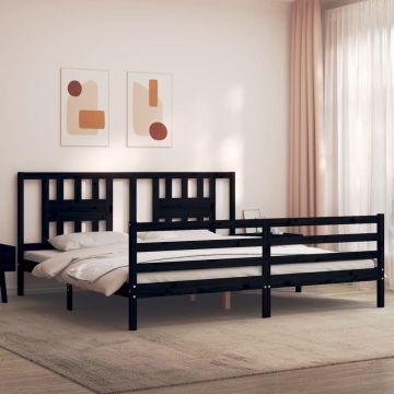 vidaXL Bedframe met hoofdbord massief hout zwart 200x200 cm