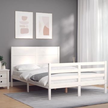 vidaXL Bedframe met hoofdbord massief hout wit 140x190 cm