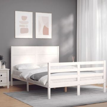 vidaXL Bedframe met hoofdbord massief hout wit 140x200 cm