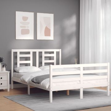 vidaXL Bedframe met hoofdbord massief hout wit 140x200 cm