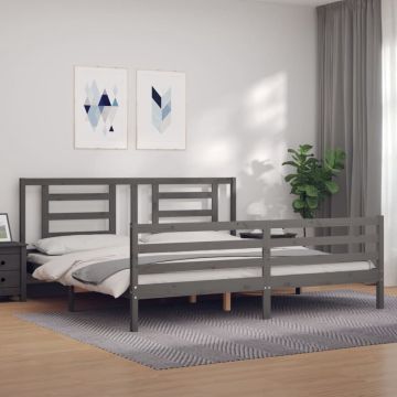 vidaXL Bedframe met hoofdbord massief hout grijs 200x200 cm